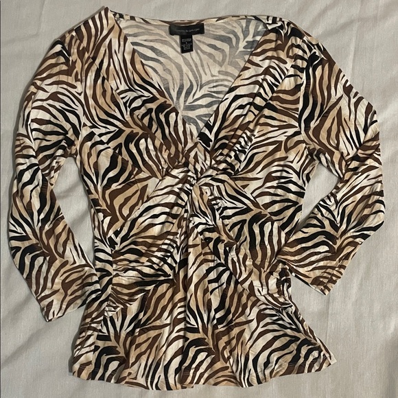 Cable & Gauge Tops - Cable & Gauge Zebra Print V-Neck Blouse